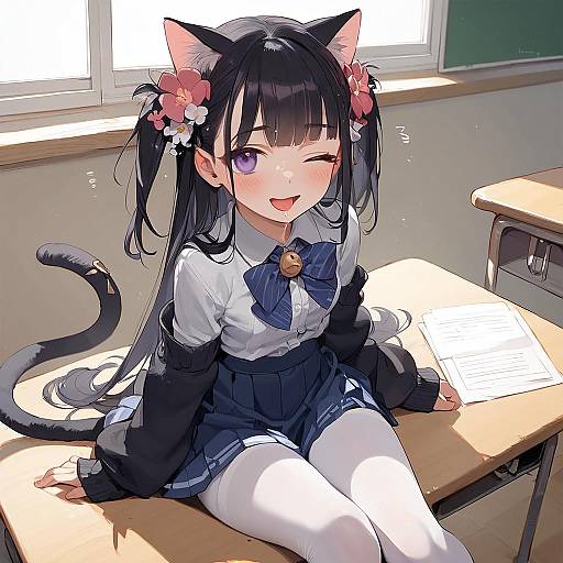 Anime Cat Girl in Classroom