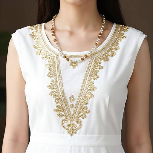 Elegant Woman in Embroidered White Dress