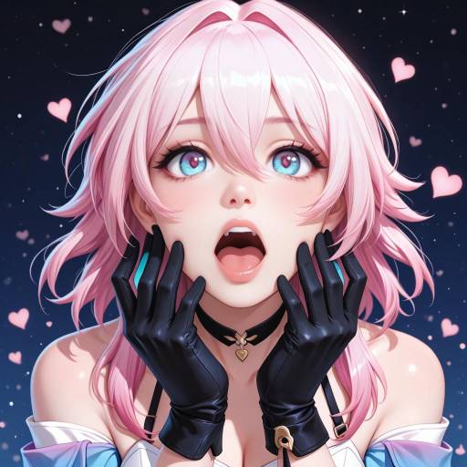 Cute Girl with Pink Hair and Heart