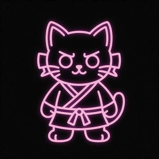 Neon Samurai Cat Cartoon Design
