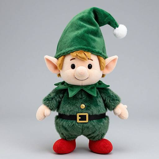 Plush Elf in Green Hat and Fur
