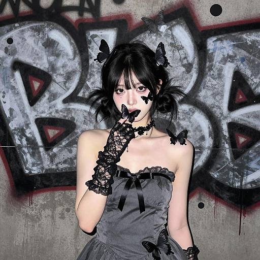 Gothic Woman with Black Butterflies