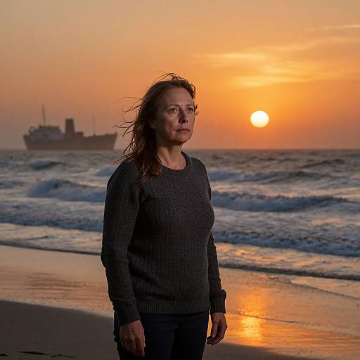 Wind-Swept Woman by Fiery Shore