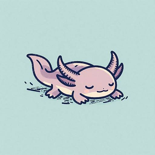 Engraved Cartoon Axolotl Linocut