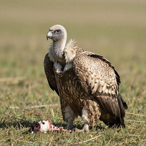 Vulture in Sunlit Grassy Field