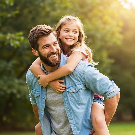 Smiling Father and Daughter in Sunlight