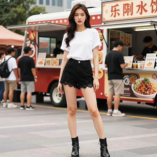 Chic Athletic Woman at Food Truck Rally