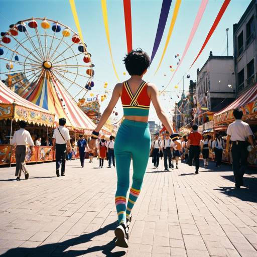 Youthful Acrobat Walking Through Vibrant Carnival
