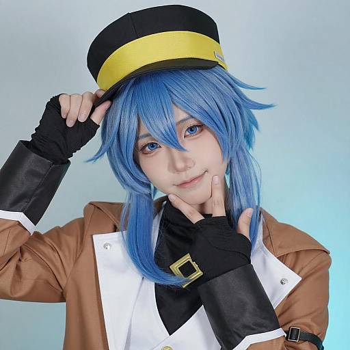 Cosplayer with Blue Hair in Gradient Background