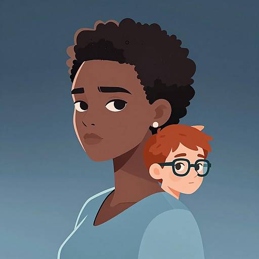 Strong Woman and Thoughtful Boy Illustration