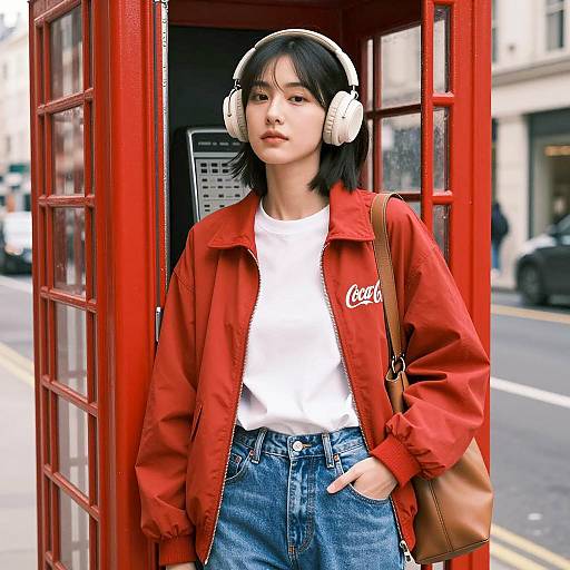 Urban Chic: Asian Woman in Coca-Cola Jacket