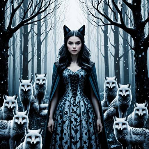 Mysterious Lady of the Twilight Forest with Foxes