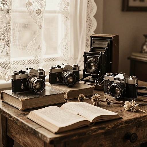 Vintage Still Life with Antique Cameras