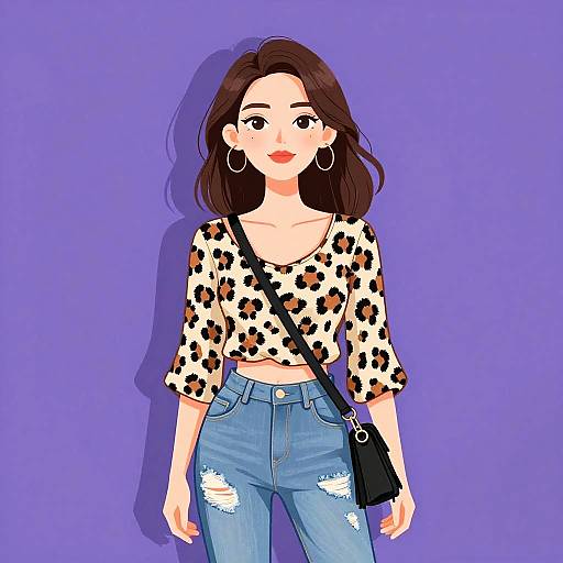 Casual Woman in Leopard Print Top and Distressed Jeans