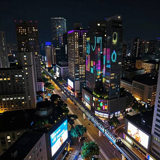 Neon Cityscape with Futuristic Elements