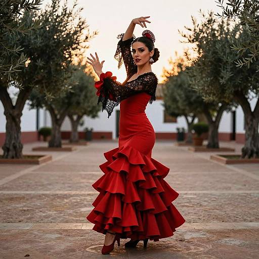 Elegant Flamenco Dancer in Twilight Courtyard