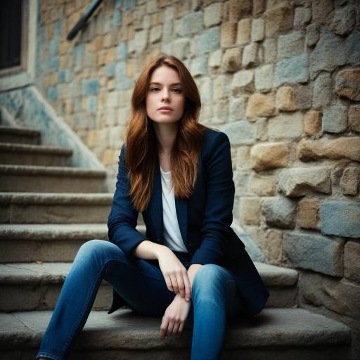Young Woman Sitting on Outdoor Stone Steps