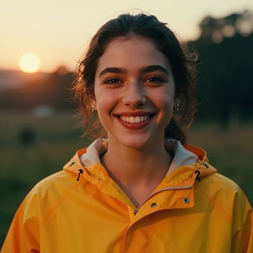 Cinematic Sunset Portrait in Orange Raincoat