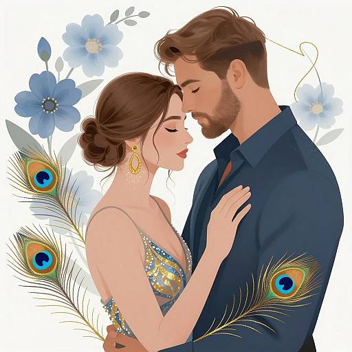 Romantic Couple with Ethereal Blue Flowers