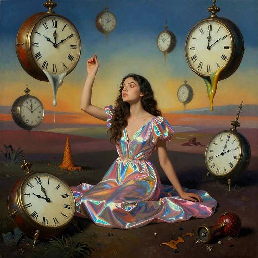 Surrealist Young Woman in Iridescent Fabrics