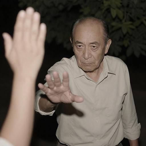 Serious Elderly Man in Nighttime Setting