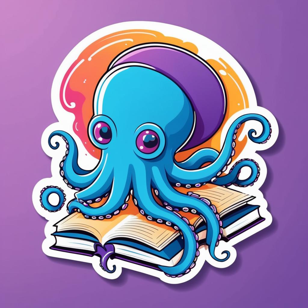 Colorful Octopus Reading a Book Sticker