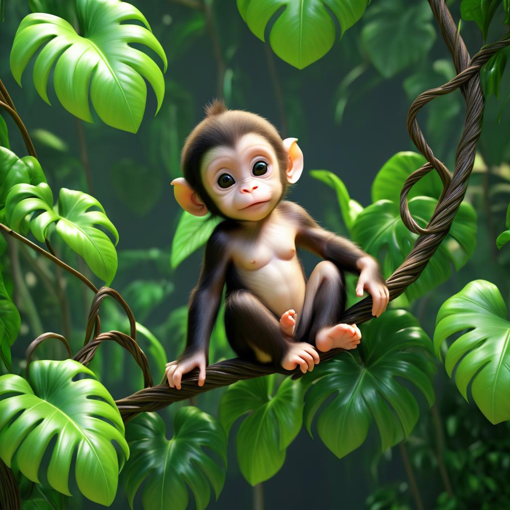 Photorealistic Baby Monkey in Jungle