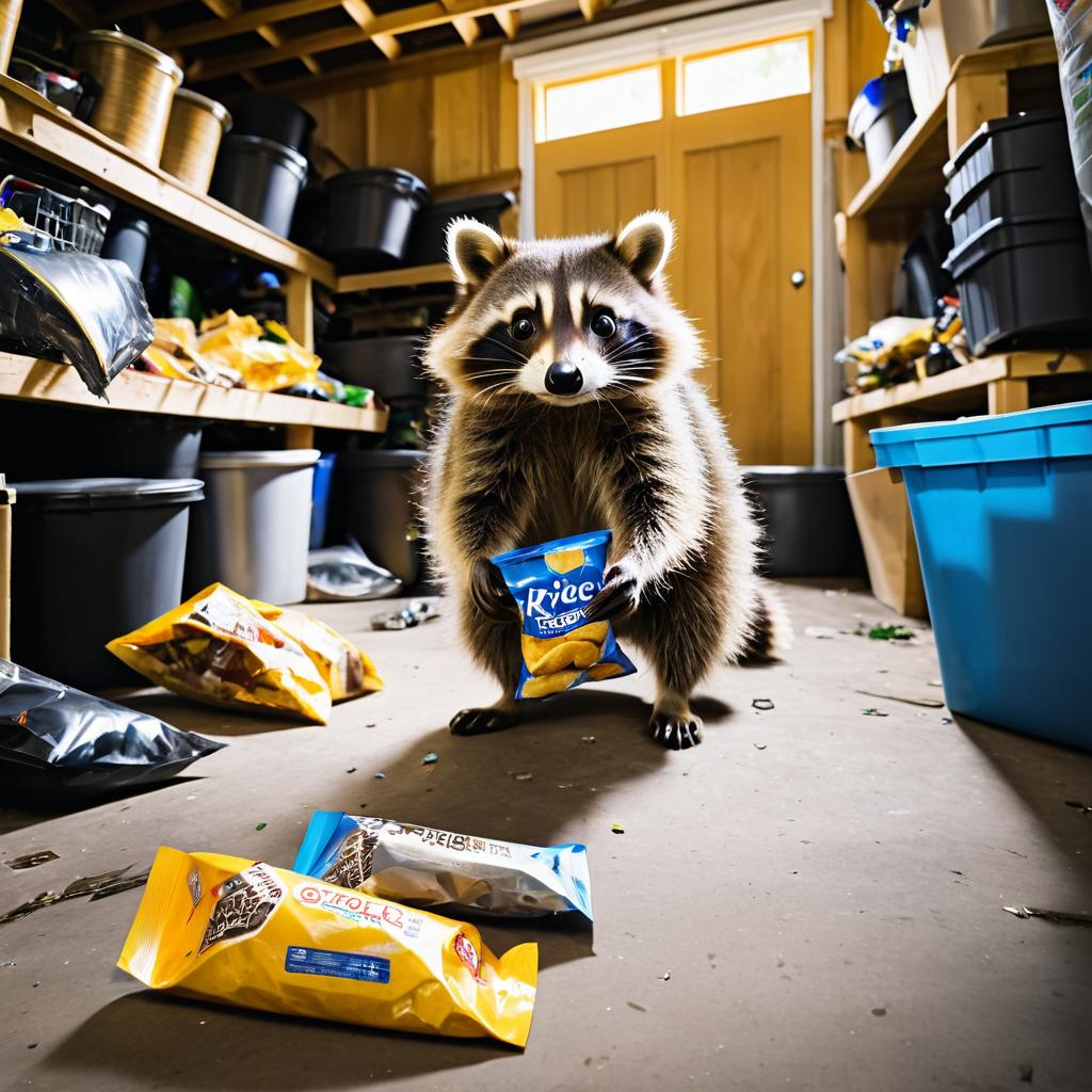 Sneaky Raccoon's Chip Heist in Garage