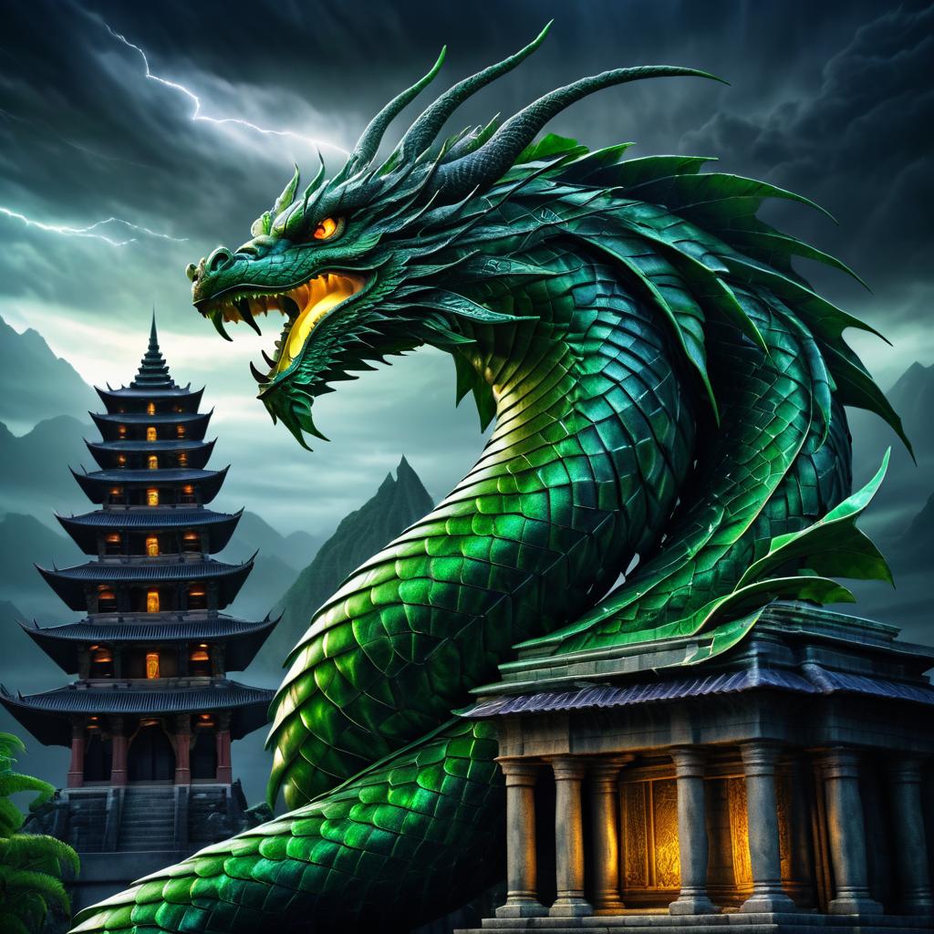 Epic Basilisk Wrapping Around Ancient Temple