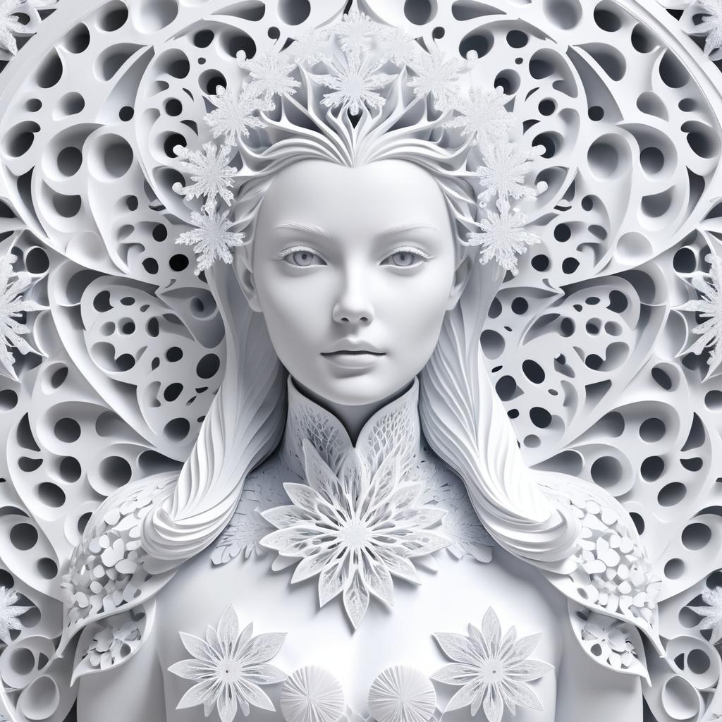 Whimsical White 3D Sculpture with Snowflakes