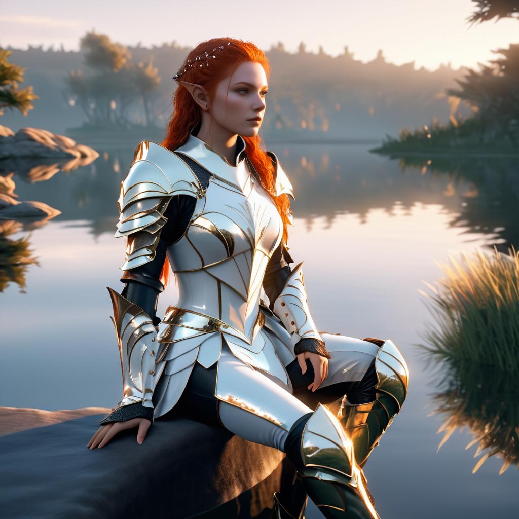 Majestic Redhead Elf Warrior by the Lake