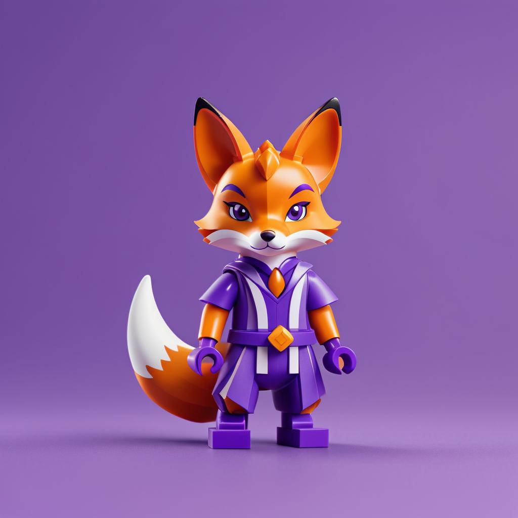 Playful Fox Minifigure on Purple Background