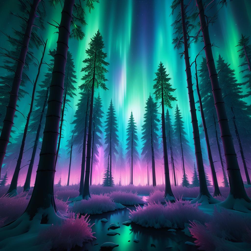 Mystical Forest Under the Aurora Borealis