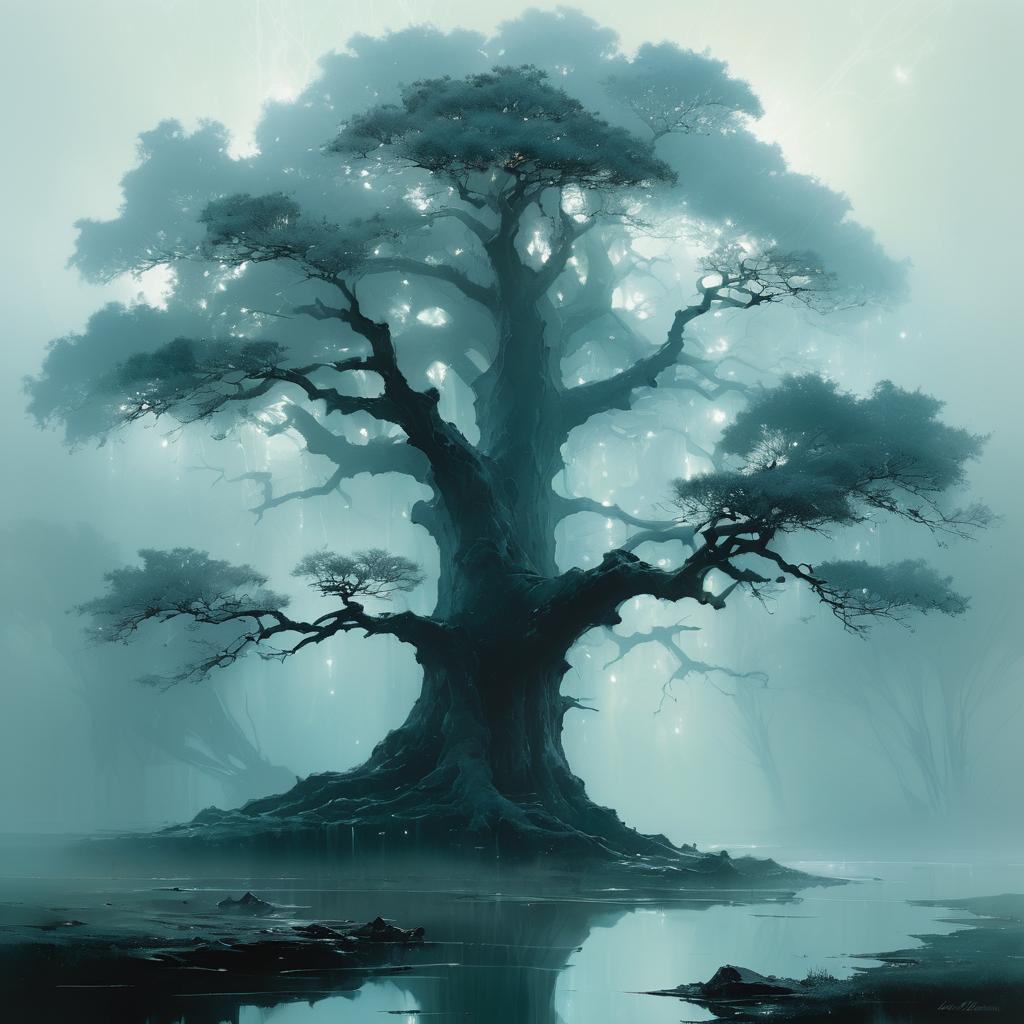 Ethereal Crystal Artwork of Ancient Tree