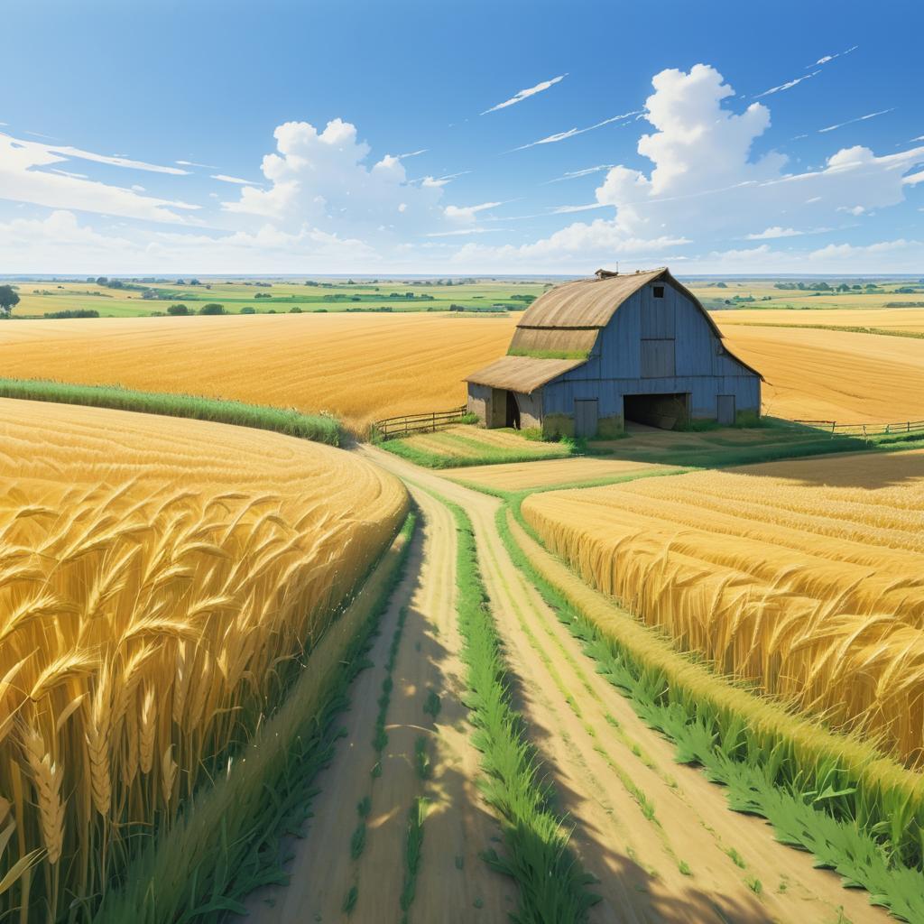 Rustic Barn in Golden Wheat Fields