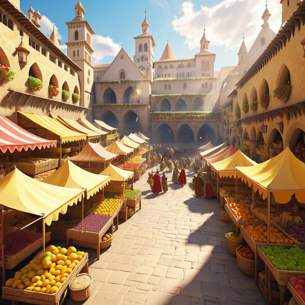 Vibrant Medieval Marketplace Scene at Noon