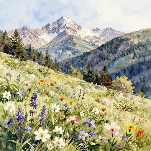 Serene Watercolor Mountain Landscape