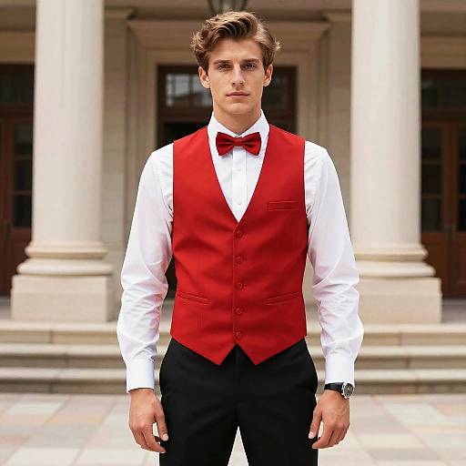 Man in Red Vest and Bow Tie