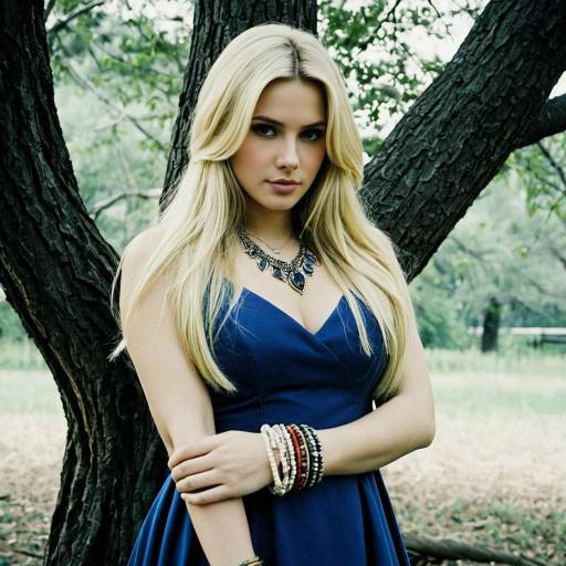 Blonde Woman in Blue Dress Outdoors