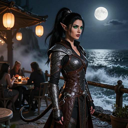 Moonlit Elven Rogue on Cliffside Terrace