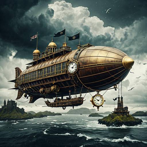 Victorian Steampunk Airship in Stormy Skies