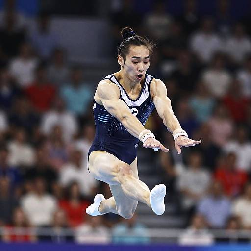 Dynamic Gymnast Mid-Leap Action Scene