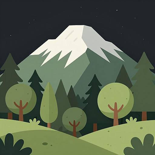 Stylized Forest with Mountains Illustration