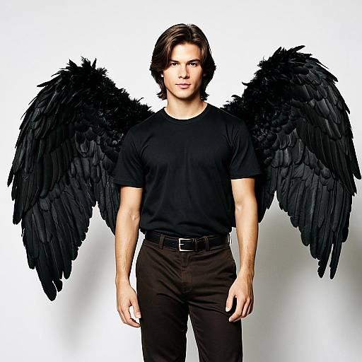 Man Wearing Black Angel Wings Costume