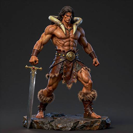 Muscular Male Warrior Statue with Sword