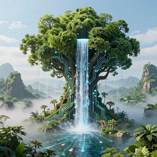 Surreal Tech-Nature Fantasy Landscape