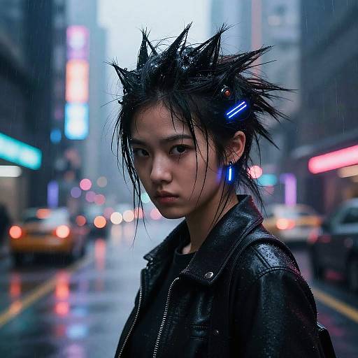 Futuristic Cyberpunk Girl with Spiky Hair