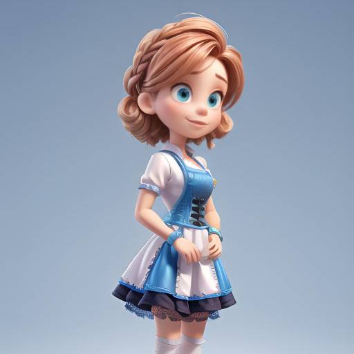 Elegant Feminized Character in Blue Dress
