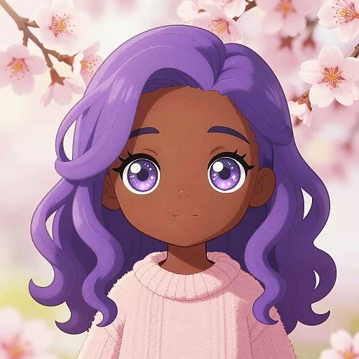 Cute Anime Girl with Purple Hair