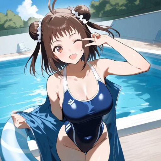 Cheerful Girl in Blue Swimsuit